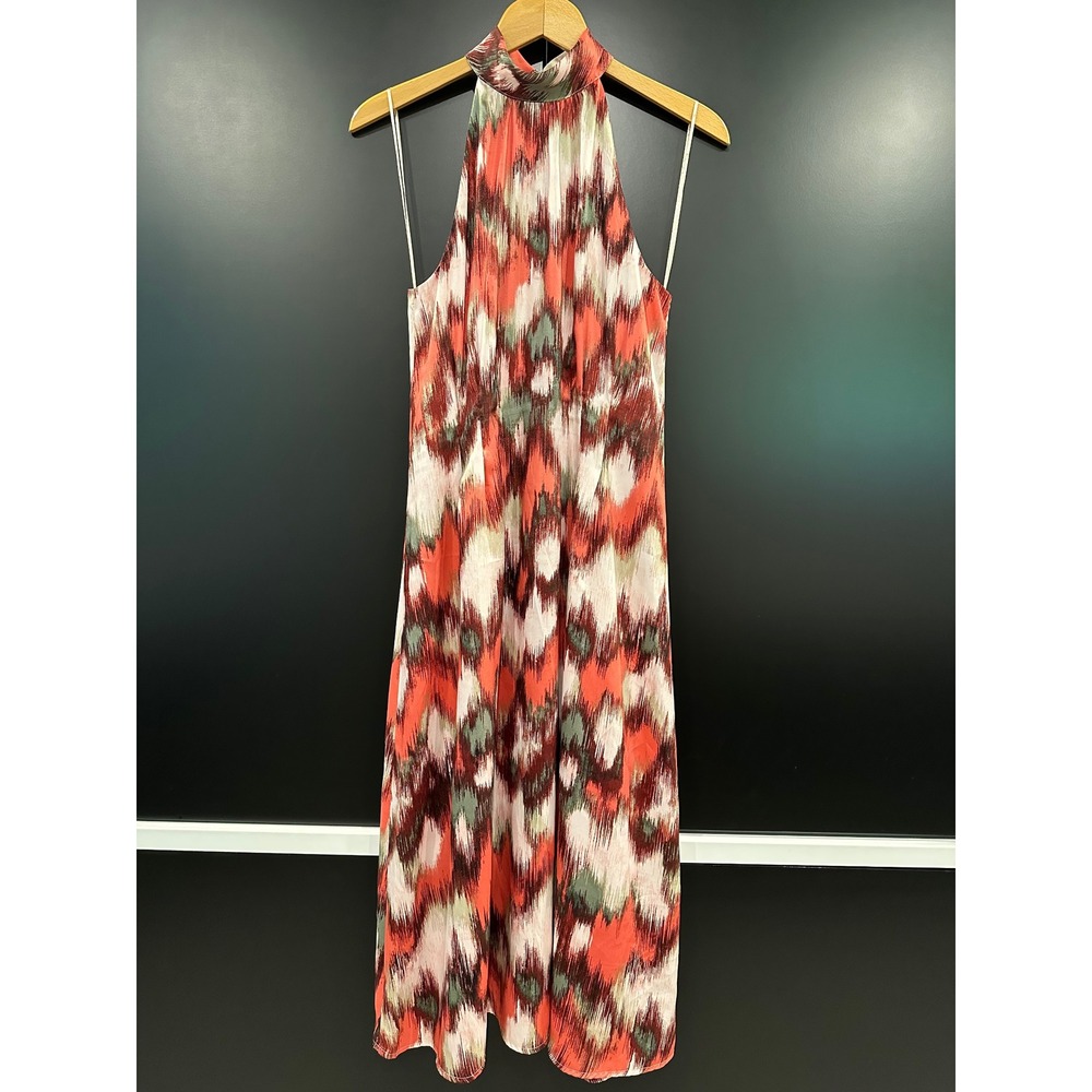 Banana Republic Ikat Halter Midi Dress Coral Abstract Print Summer 447194-00 6